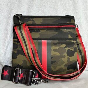 Haute Shore Peyton Soho Crossbody Bag | Camo with Black/Red Stripe